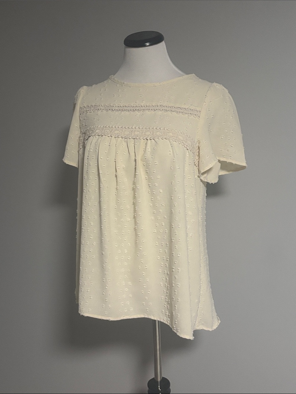 SHEIN Cream Eyelet Lace Yoke Blouse